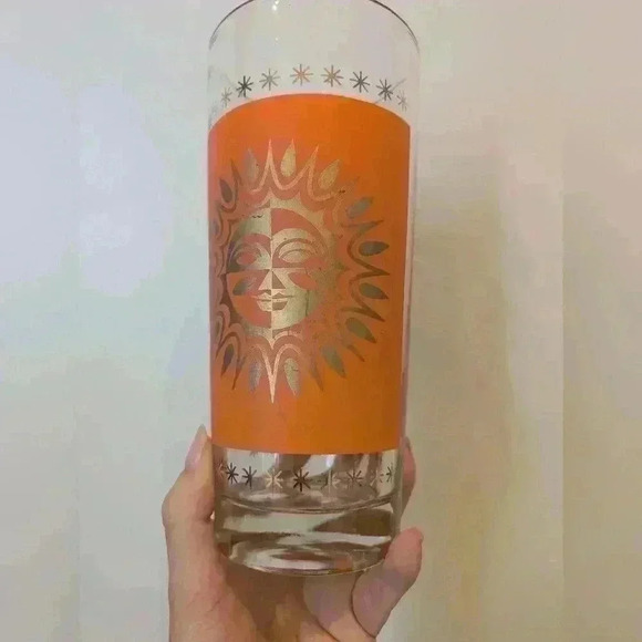 Vintage Celestial Sun Atomic 24K Gold Jeanette  Highball Glasses MCM - Picture 2 of 11